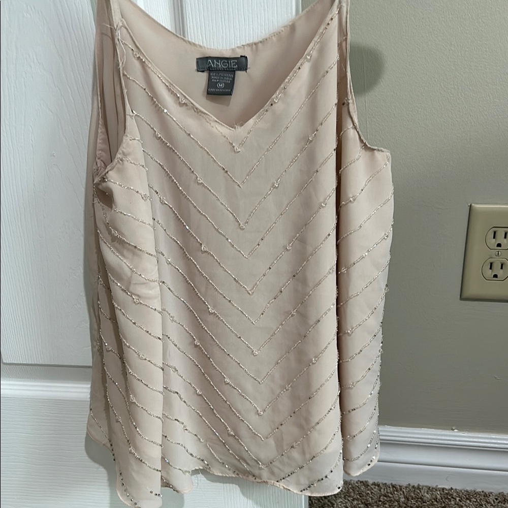 Angie Cream Asymmetrical Embellished Tank Top